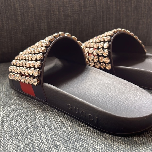FINAL DROP/ SALE!!! Gucci Crystal web logo Slides sandals NWB - Picture 6 of 11
